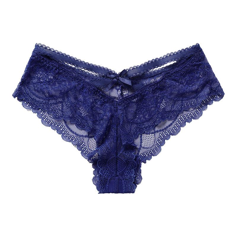 European and American Sexy Briefs, Female Lace Perspective Temptation Sports Breathable Pure Cotton Crotch Low-rise Briefs