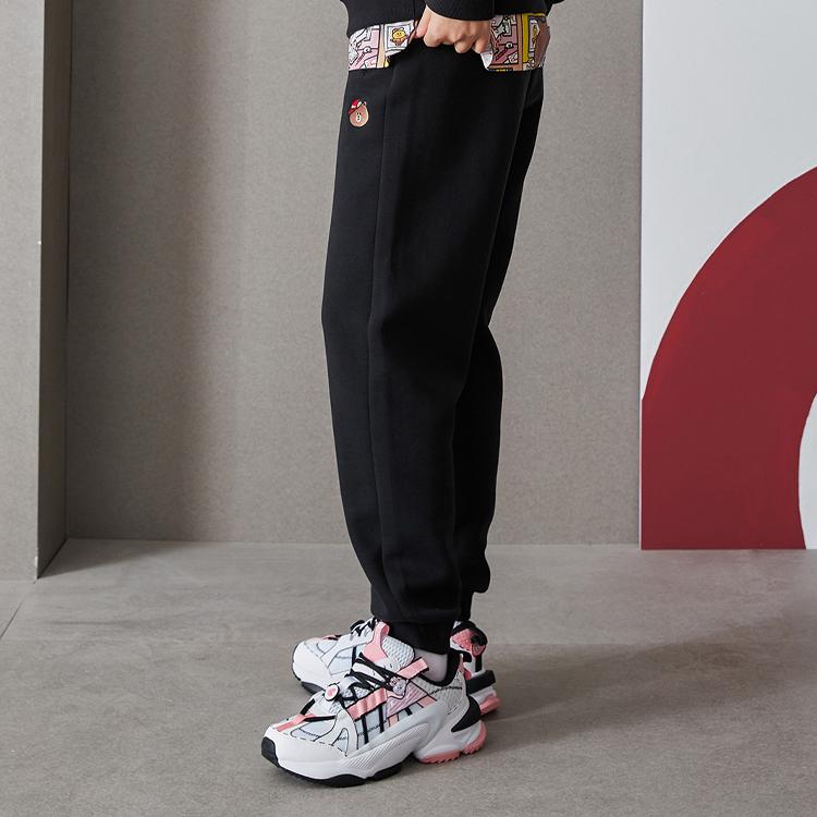 Li Ning X Line Friends Collaboration Cartoon Embroidered Cuffed Running Sports Pants Women Pants Black AKLQ974-1