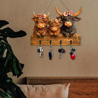 Key Holder For Wall 2D Wooden 4-Hook Key Holder Wall-Mounted Rack For Living Room Entryway Bathroom Hallway Bedroom Coats Bags