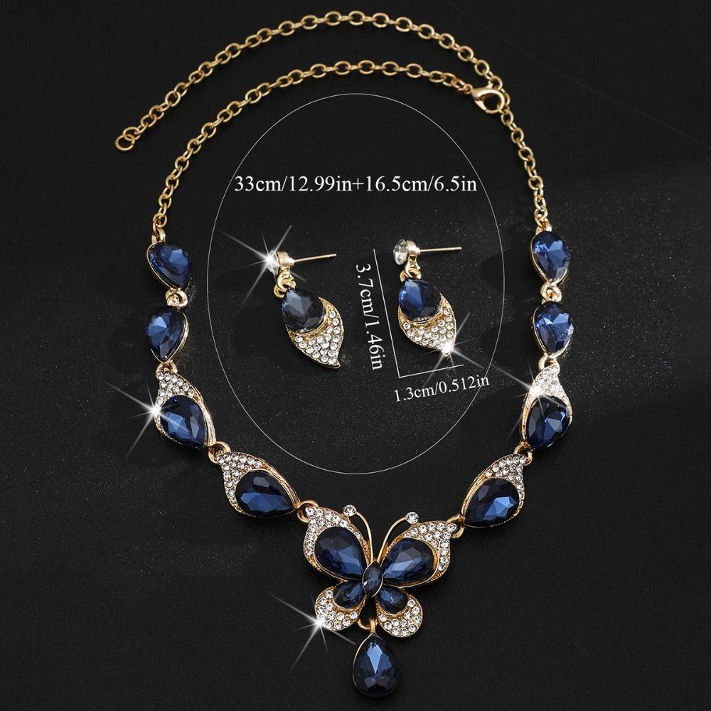 Bracelet Earrings Necklace Set Crystal Rhinestone Butterfly Jewelry Rhinestone Jewelry Set  Banquet