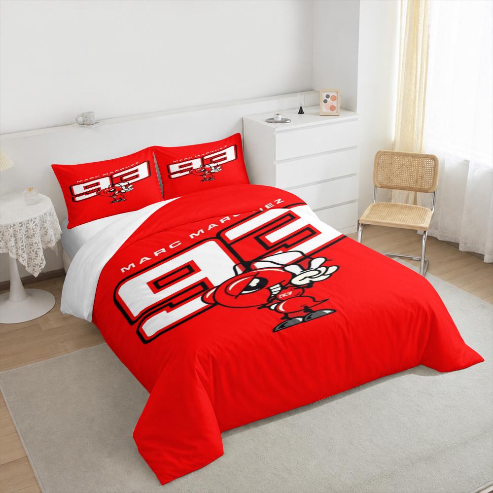Marc Marquez 93 Red Ant Mascot Bedding set (1 duvet cover, 2 pillowcases, duvet not included), MotoGP Number Logo Art Print