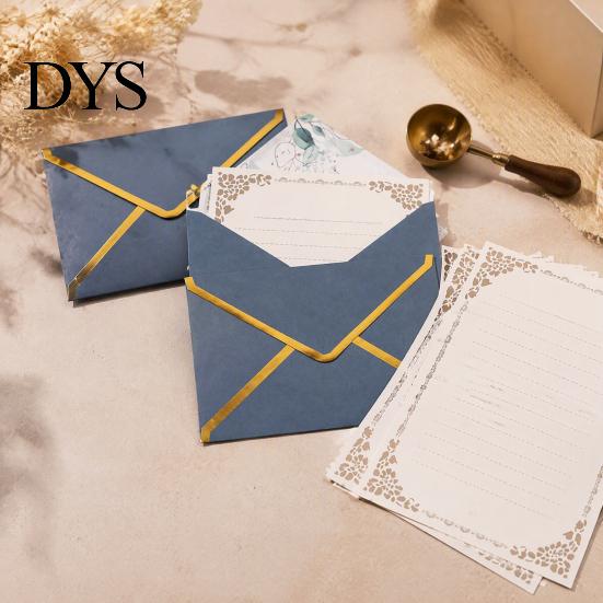 Professional Correspondence Supplies 5Pcs Western Style Envelopes with Gold Foil Trim, Offset Paper Invitation Decorative Gift Card for Wedding,