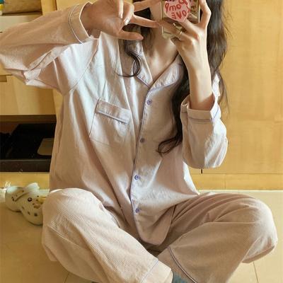 Damen Pyjama Set Herbst Frühling Langarm Weiche Nachtwäsche Set Gestreiften Cartoon Pyjama Frau Hause Nachtwäsche Set Strickjacke