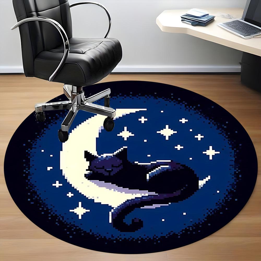 1 Stück Mond Katze Büro Runder Teppich, Matte Geeignet Für Büro, Unter Bürostühlen Schlafzimmer Wohnzimmer Heimdekoration, Raumdeko