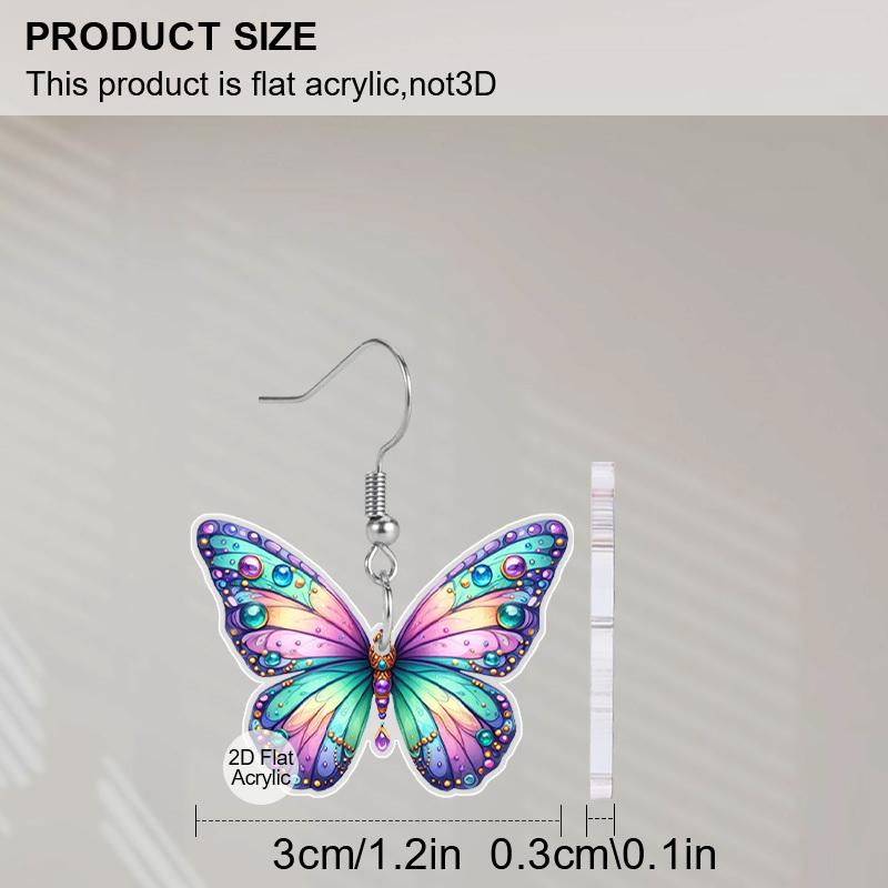2D Flat Acrylic Women's Colorful Butterfly Earrings, suitable as holiday gifts, birthday gifts, and party decorations for women.