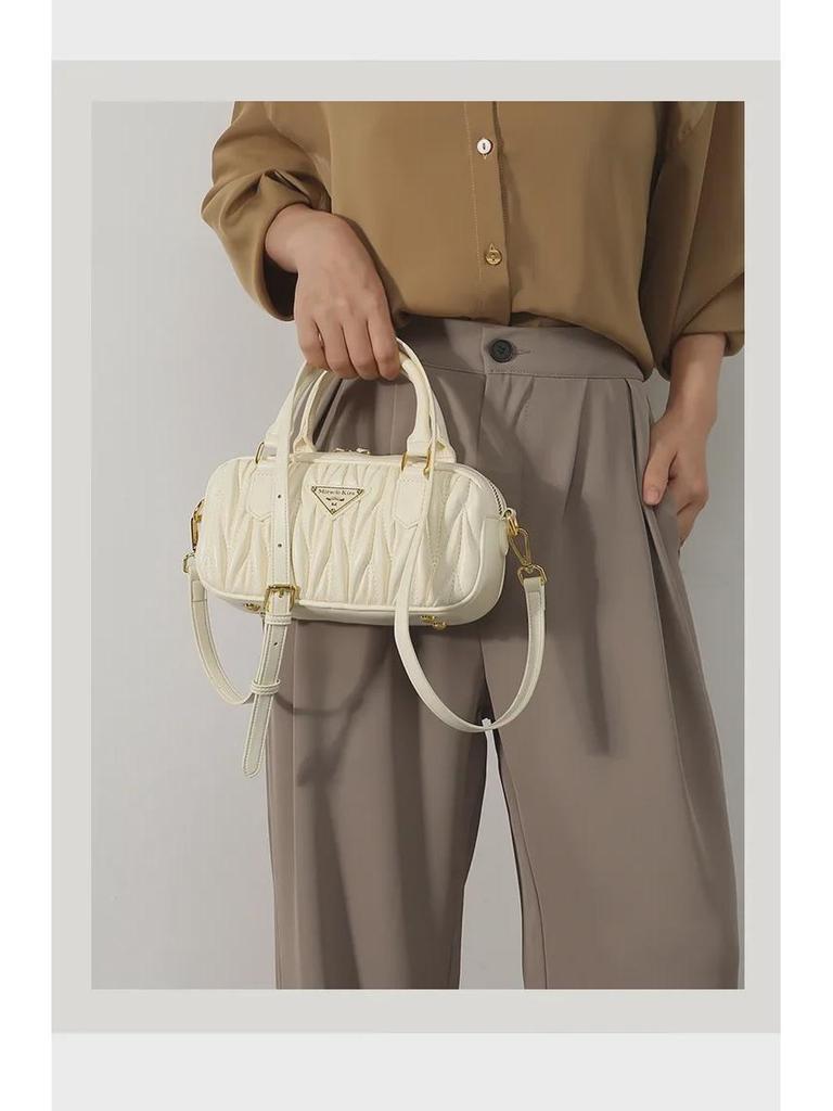 Elegant Women's Pleated Bowling Bag - Versatile, High-End Spring/Summer Handbag