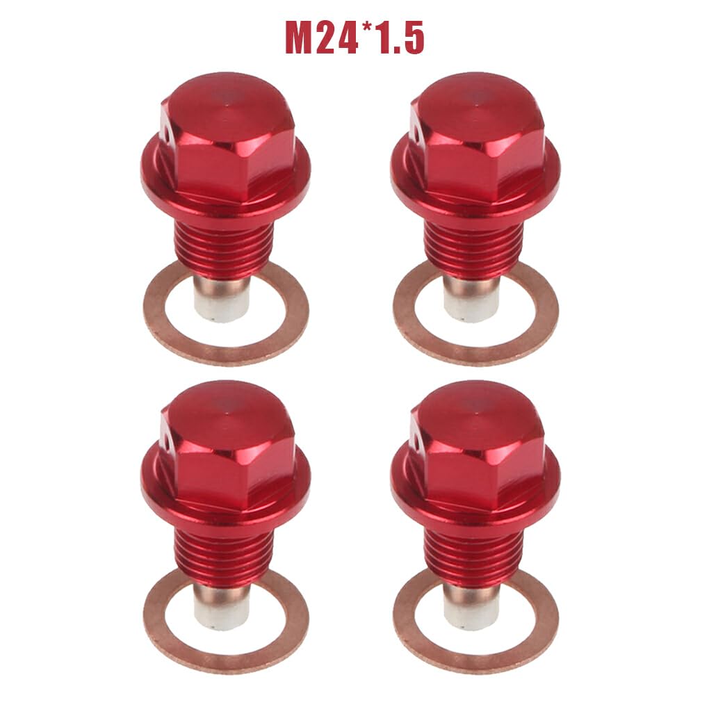 EDHUUJSI Best Engine Protection Magnetic Drain Plug Easy Install High Performance Engine Drain Nut Bolt, Red, M24*1.5, 4pcs