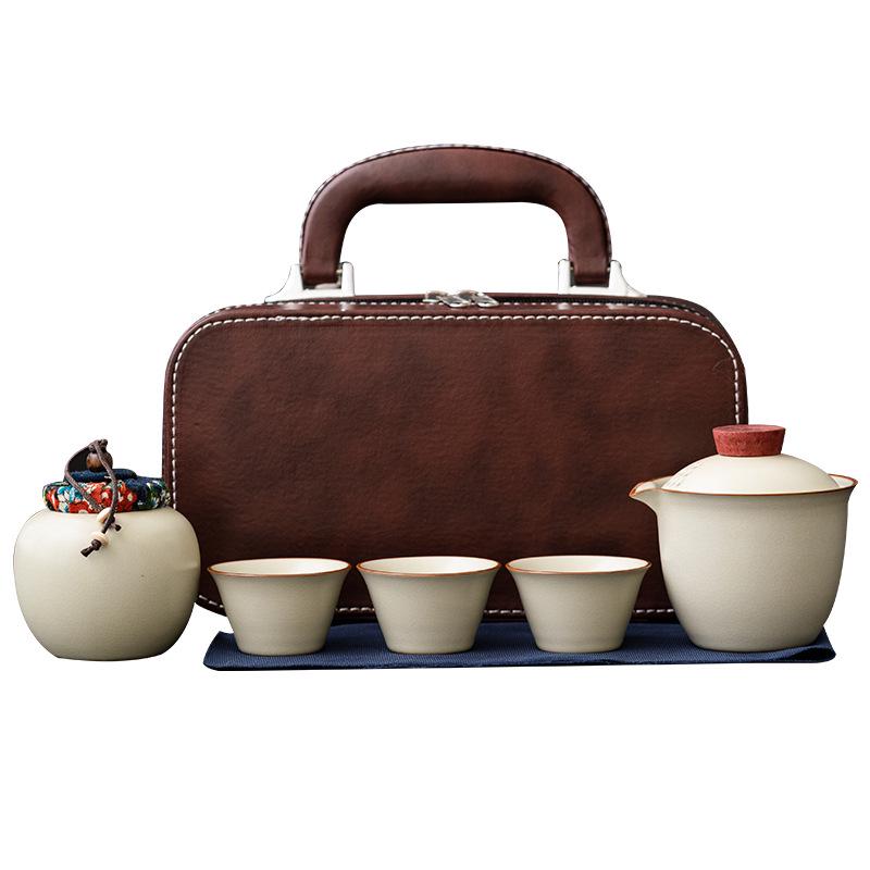 Portable Ceramic Tea Set: One Pot & Three Cups for Outdoor and Business Gifts