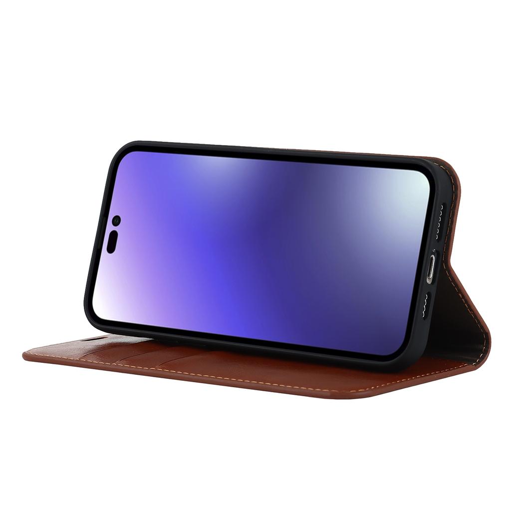 For iPhone 15 Pro Max Crazy Horse Texture Wallet Phone Cover Genuine Cow Leather Stand Case