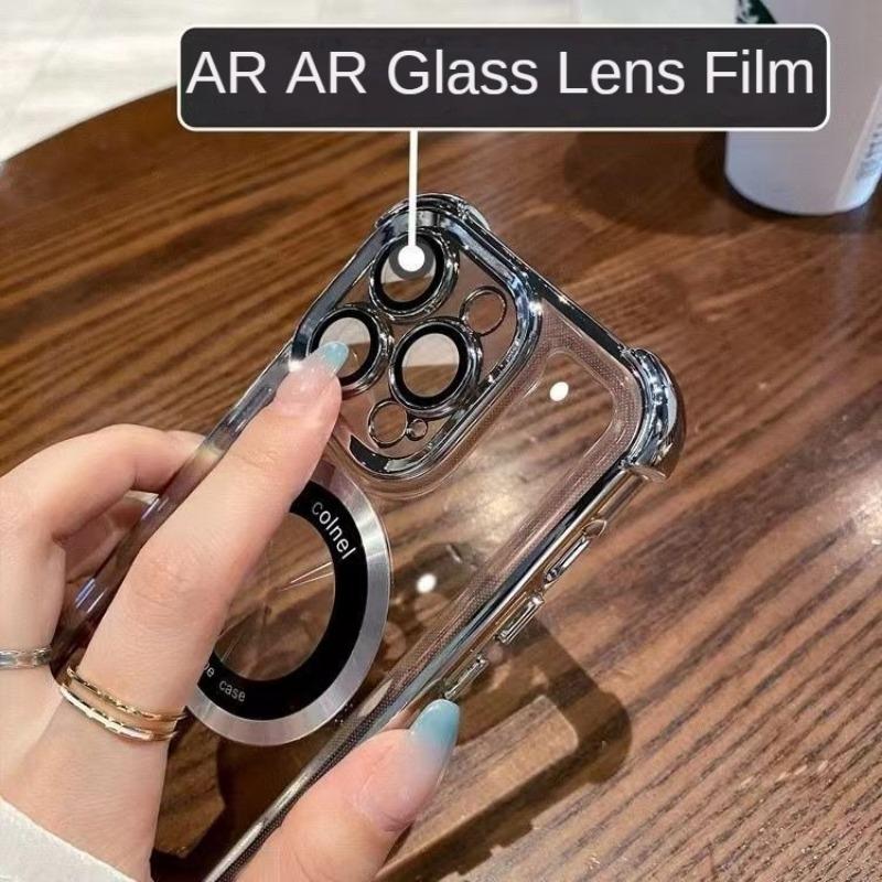 Luxury Magnetic Glitter Shockproof Phone Case For iPhone 16 15 14 13 12 11 Pro Max Plus Glass Lens Protection Acrylic Back Cover