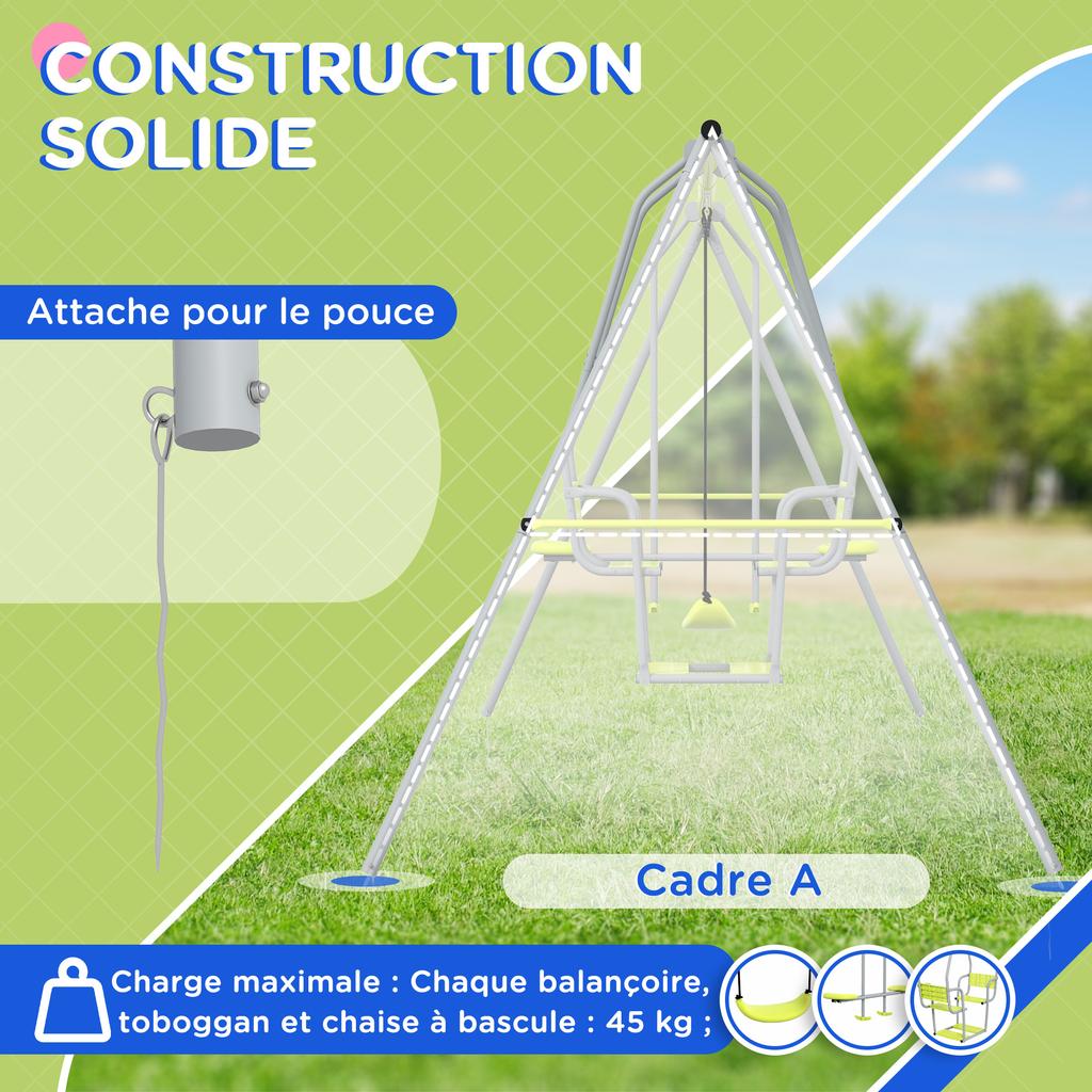 3-in-1 Children's Swing Set with 2 Face-to-Face Seats and 1 Swing Seat Max. Load 225 kg Green