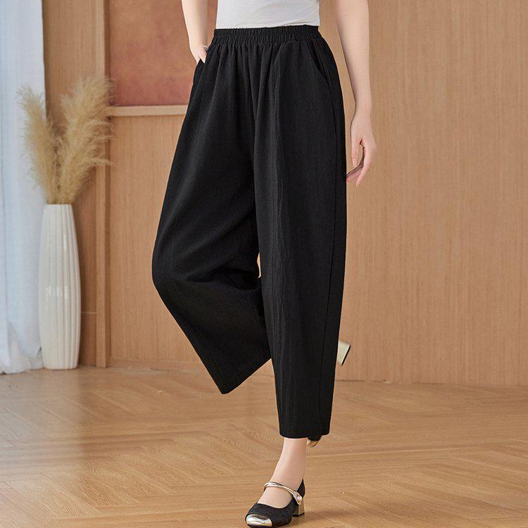 

Stylish High-Waisted Cropped Pants for Middle-Aged & Elderly Women - Comfortable & Loose, Spring/Summer Collection, Multiple Colors XL чёрный