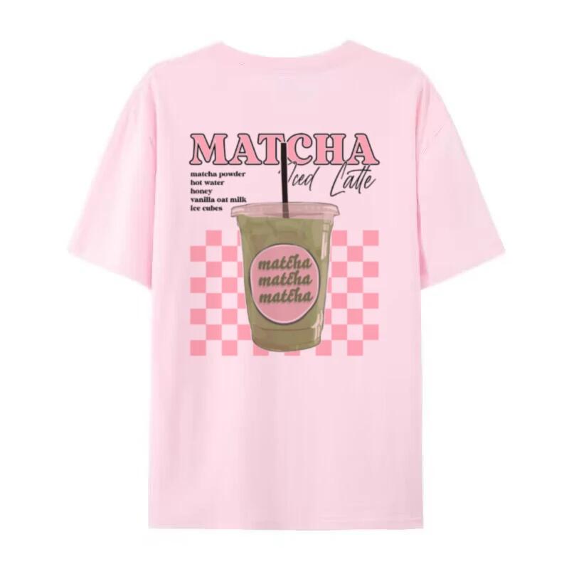 Y2k Aesthetic Matcha Latte Back Print TShirt Cute Matcha Lover T Shirt Egirl Loose Retro Streetwear Tops Women Fashion Clothing