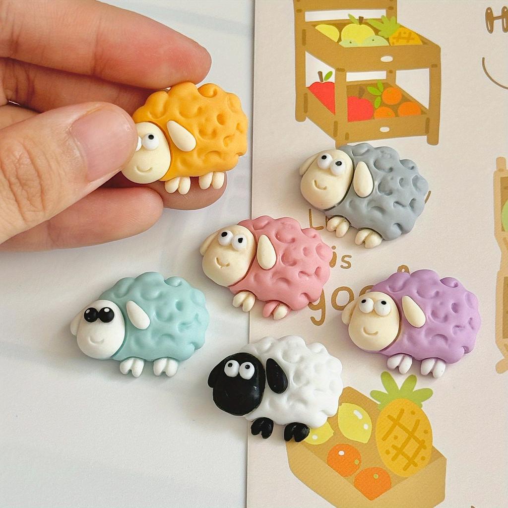 6 Pcs Whimsical Flock Sheep-Shaped Magnetic Resin Fridge Magnets - Strong Adhesive, Colorful Design, Perfect for Home