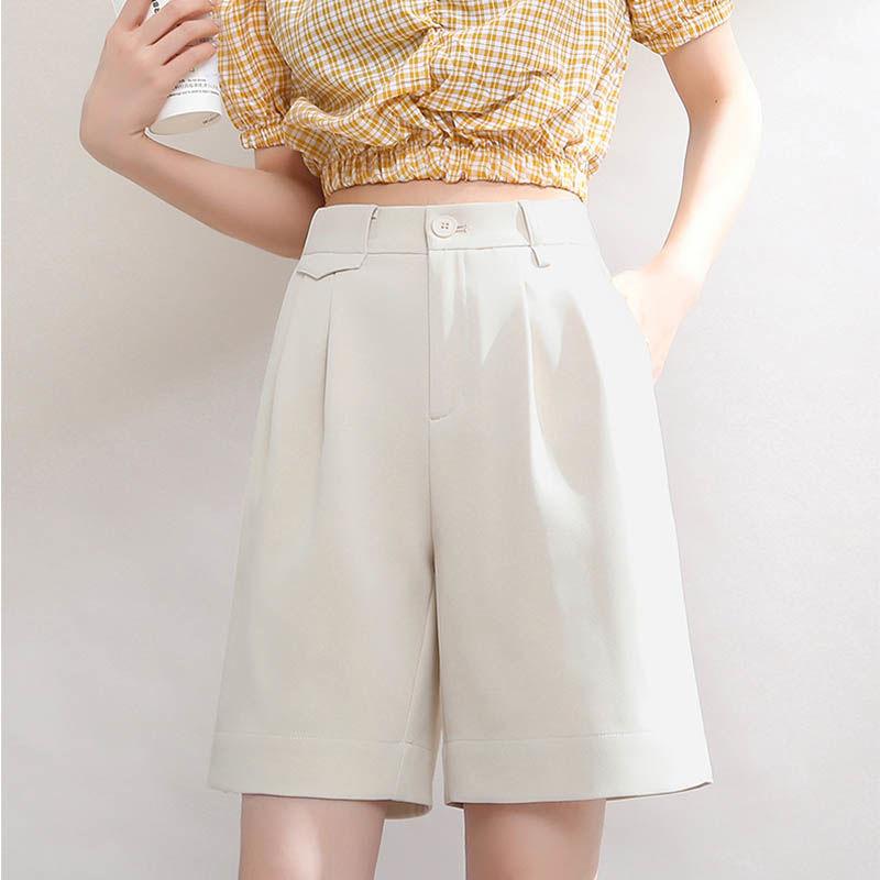 FGHJ Summer Women Fashion Solid Color Plus Size Shorts Loose Pocket Wide-leg Pants