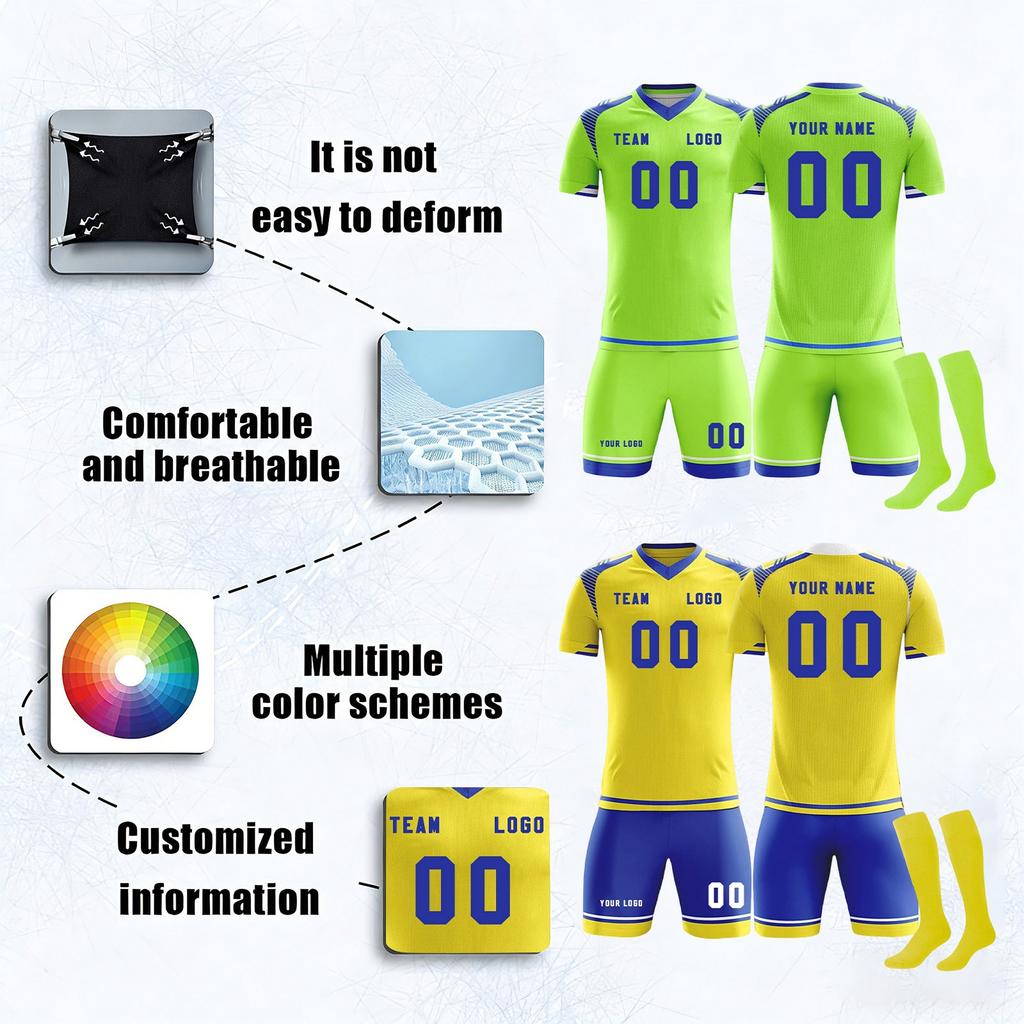 Men Soccer Jersey Set Short Sleeve Breathable Athletic Training Uniform with Shorts and Socks for Sports Teams Clubs