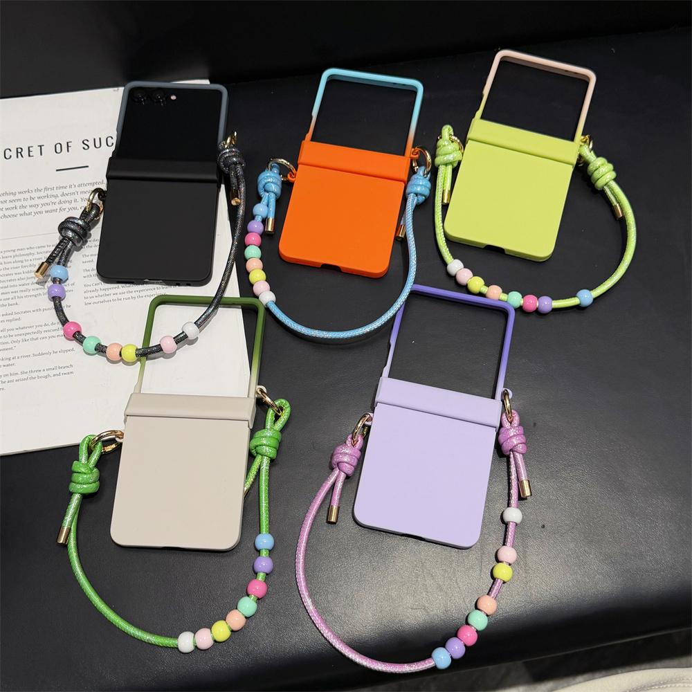 Farbverlauf Hard Shell Vollschutz Mit Buntem Perlen-Handgelenkband Handyhülle Für Samsung Galaxy Z Flip 8 7 FE 6 5 4 3