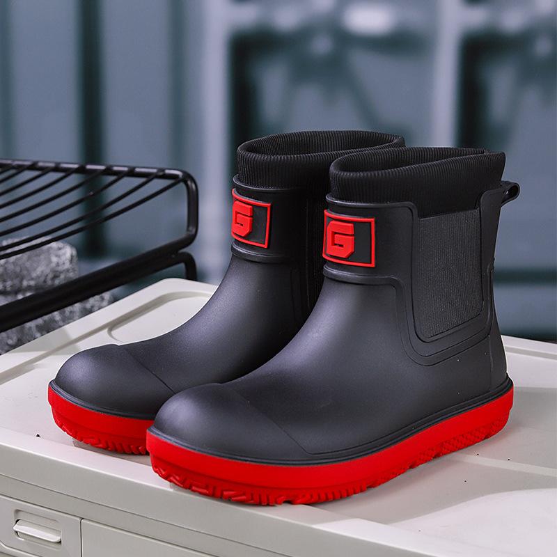 

New Mens Rain Boots Outdoor Short Tube Sports Shoes Fishing Nonslip Work Garden Rubber Shoes Water Kitchen Ankle Shoes Keep Warm 44