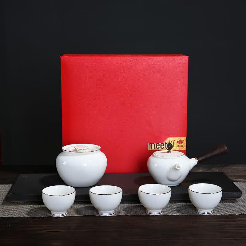 Chaxun Nordic Jade Ceramic Travel Kung Fu Tea Set with Bamboo Tray