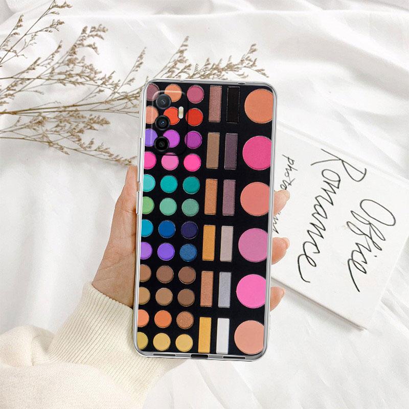 Cosmetics Eyeshadow Palettes Transparent Phone Case for Samsung Galaxy A04 A04S A14 A23 A34 A54 M23 M33 M52 M53