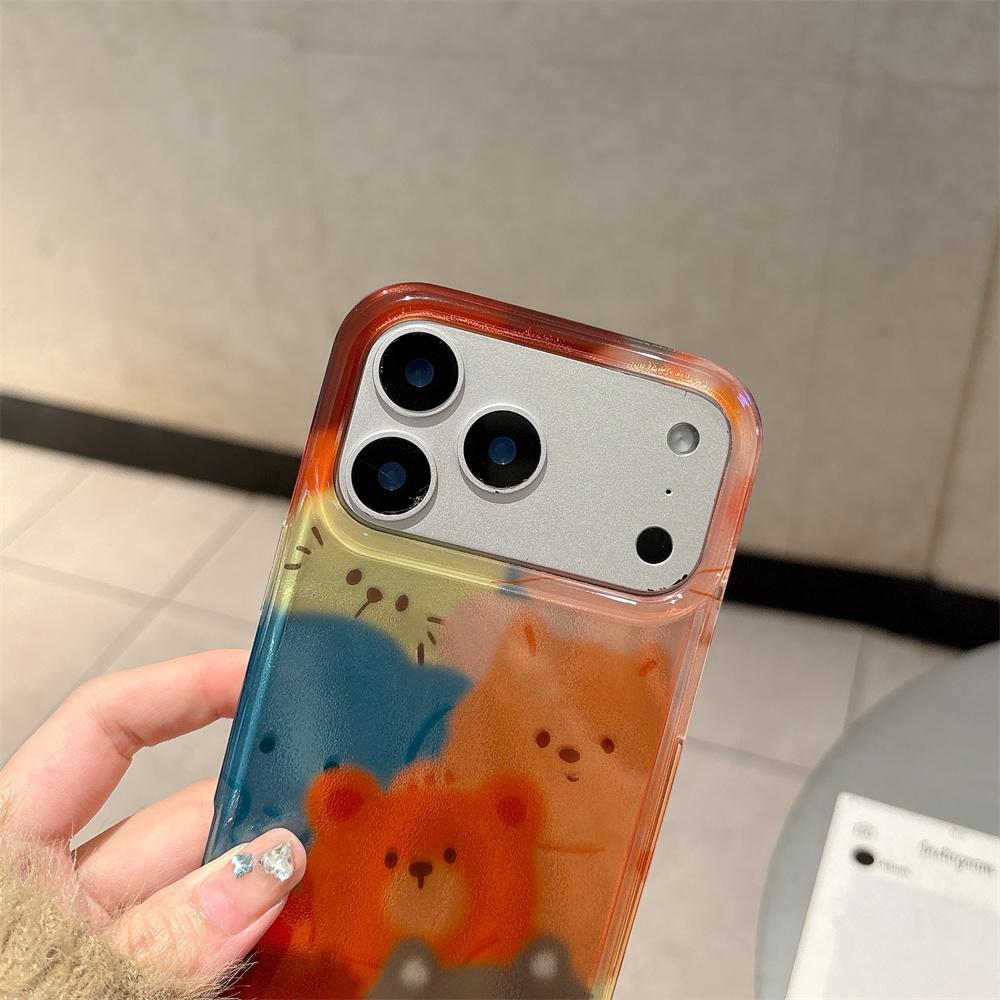Cute Glitter Bear Kitten Mobile Phone Covers for iPhone 14 13 15 Pro 17 16 Pro Max Case Shockproof Funda Cute Protective Cover