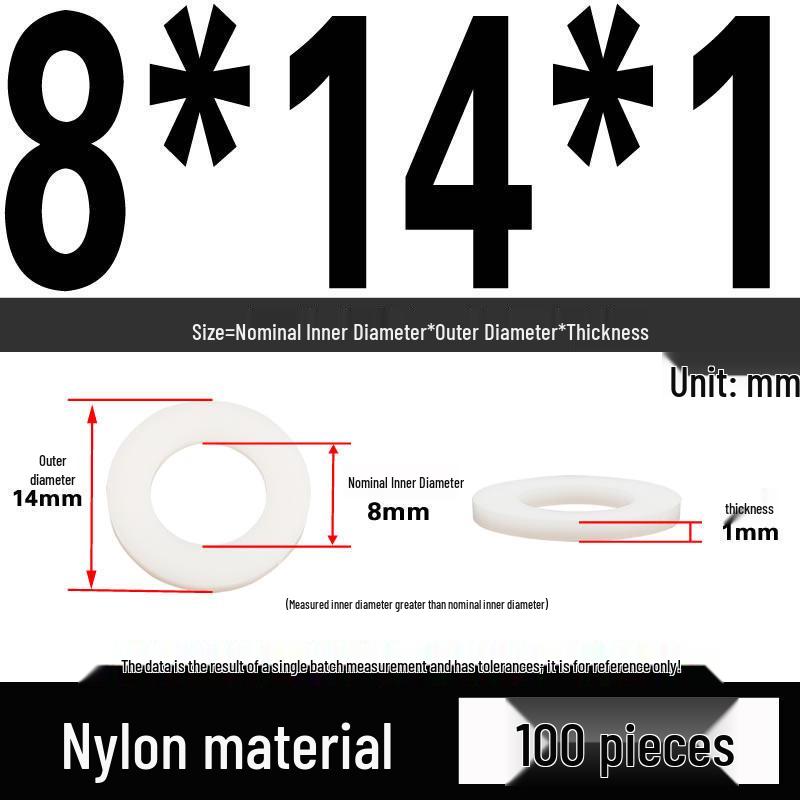 White Wear-Resistant Nylon Flat Washer Round Plastic Insulating Gasket M4-M20