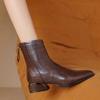 Fashion Elegant with Medium Heels Leather Woman Short Shoes Pointed Toe Ankle Boots for Women Autumn Winter Fleece-Lined Booties Sale