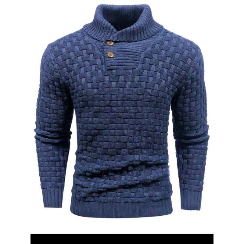 Men's Lapel Business Knitted Sweater Fashion Elastic Pullover Bottom Sweater