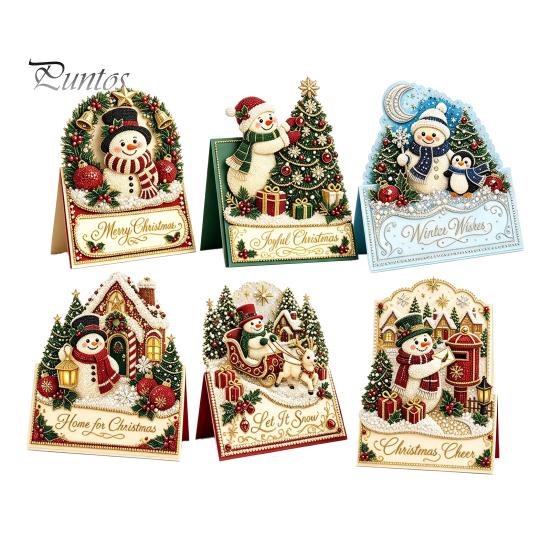 DIY Christmas Card Kit Kit, 3D Pop-Up Faux Pearl Art Snowman Santa Elk Craft Kits Wreath Card, Handmade Xmas for Family And Friends Holiday