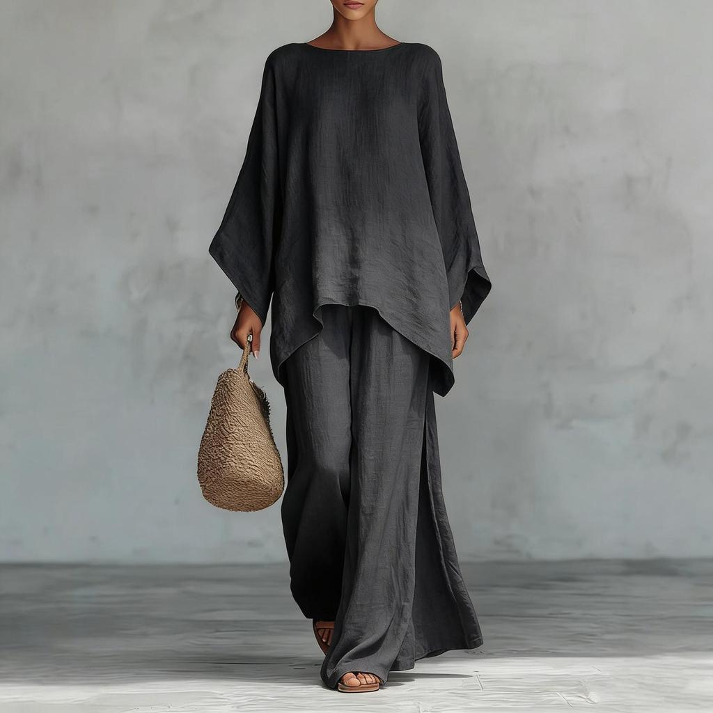 Ensemble chemise ample élégante et pantalon large style européen pour femme 2026
