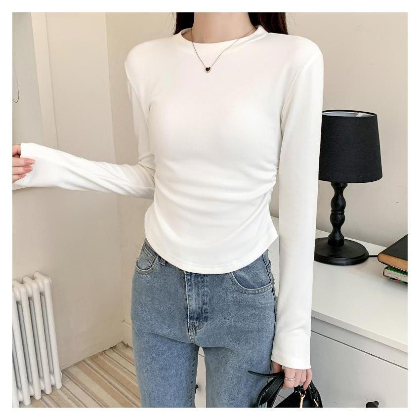 

Women s Slim Fit Pleated Long Sleeve T-Shirt - Trendy Autumn & Winter Base Layer 2XL (125-140 cm)