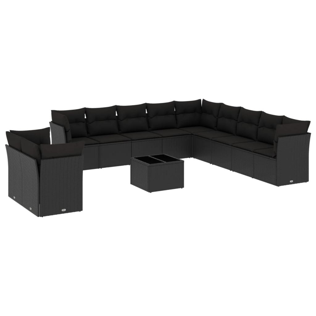 Vidaxl 12-Cz. Garden Furniture Set, With Cushions, Black, Poly Rattan