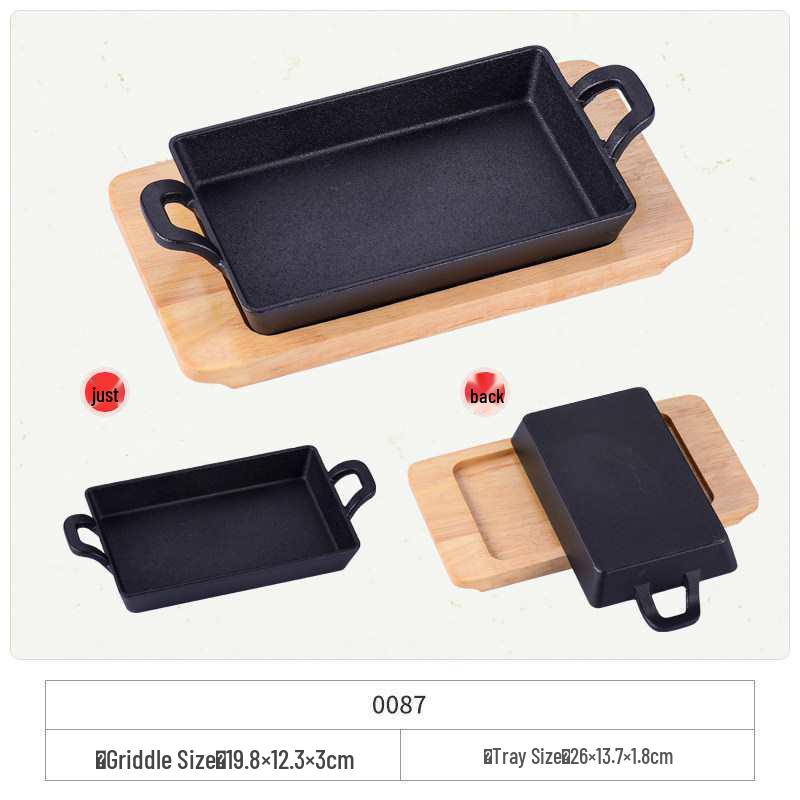 Cast Iron Rectangular Teppanyaki Barbecue Plate for Steak, Fish, and More