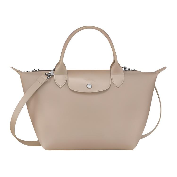 New LONGCHAMP Le Pliage City Coated Canvas With Leather Trim Shoulder Bag, Crossbody Bag, Handbag Small Women's Beige 1512HYQ414