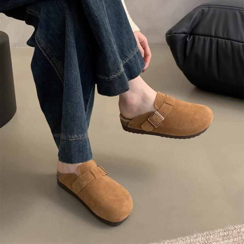 thick-soled leather women's spring new retro baotou half slippers women's heightening casual shoes