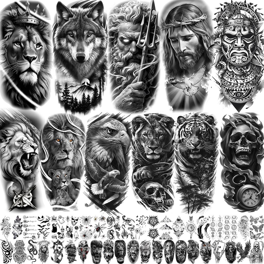 73 Fogli Tatuaggi Temporanei Dei Zeus Gesù Per Uomini Donne Impermeabili Realistici Leone Tigre Aquila Tatuaggio Finto Adesivo Lunga Durata