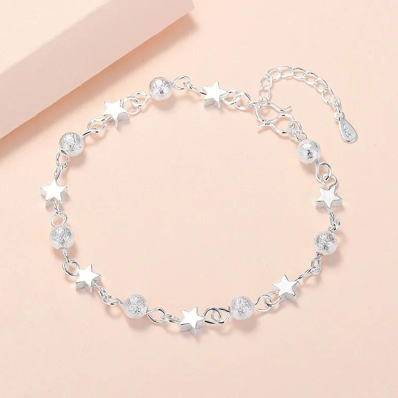 925  Silver Heart Shaped Bracelet for Women Vintage Korean Versatile Blue Crystal Charm Bracelets Original Party Jewelry