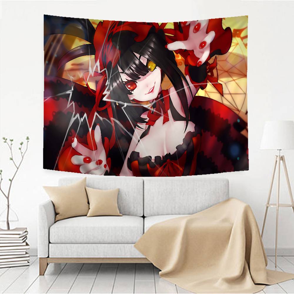 Tokisaki Kurumi Cartoon Printed Large Wall Tapestry Art Science Fiction Room Home Decor Decor Blanket