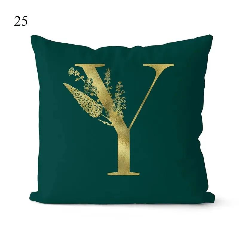 1Pc Green Pillow Cover 45*45cm Gold Letters Throw Pillow Cushion Cover Car Home Decoration Sofa Cushion Covers Pillowcase
