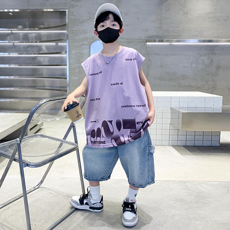 Boys' summer outfit set 2026 new style, handsome and fashionable for children, with sleeveless vest and thin two-piece set
