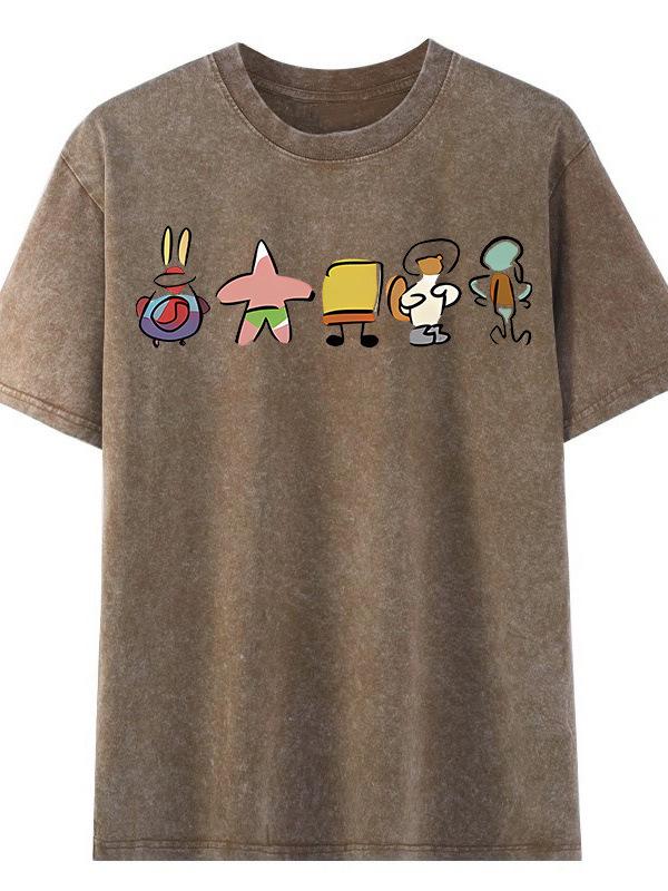 Unisex SpongeBob Print Chinese Style Summer Short Sleeve Casual Top