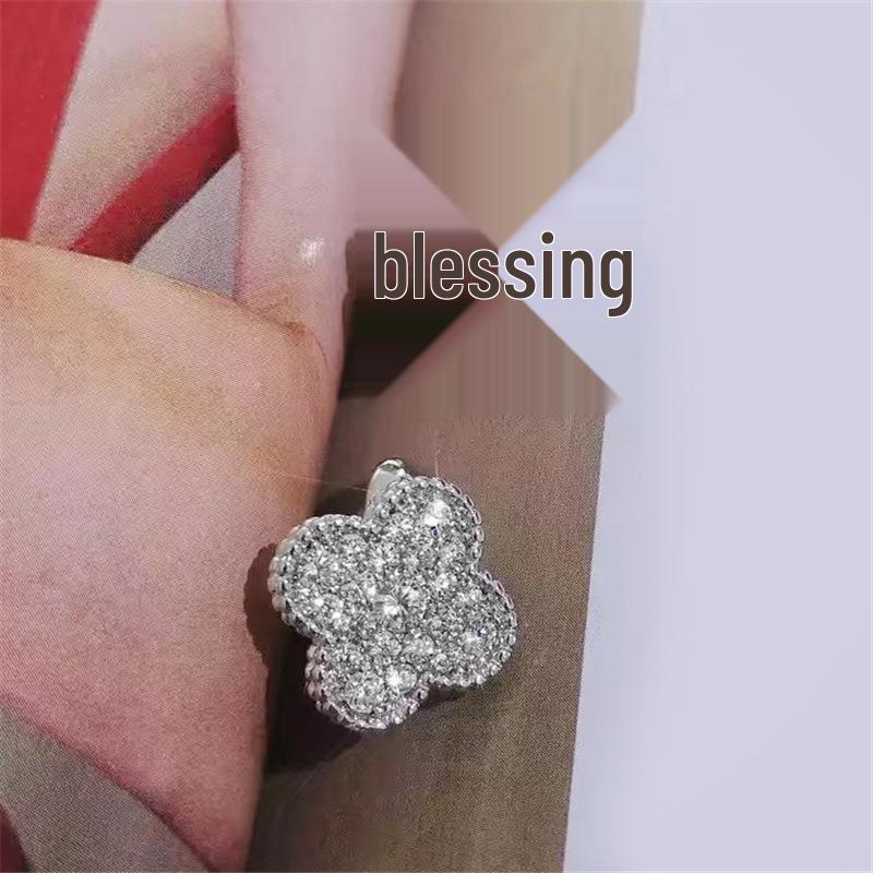 Four-Leaf Clover Diamond Ear Cuff - Women's Luxury French Style Niche Earrings