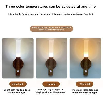 Luminária de parede LED moderna alimentada por USB com sensor de movimento e três cores de luz, perfeita para escadas e corredores