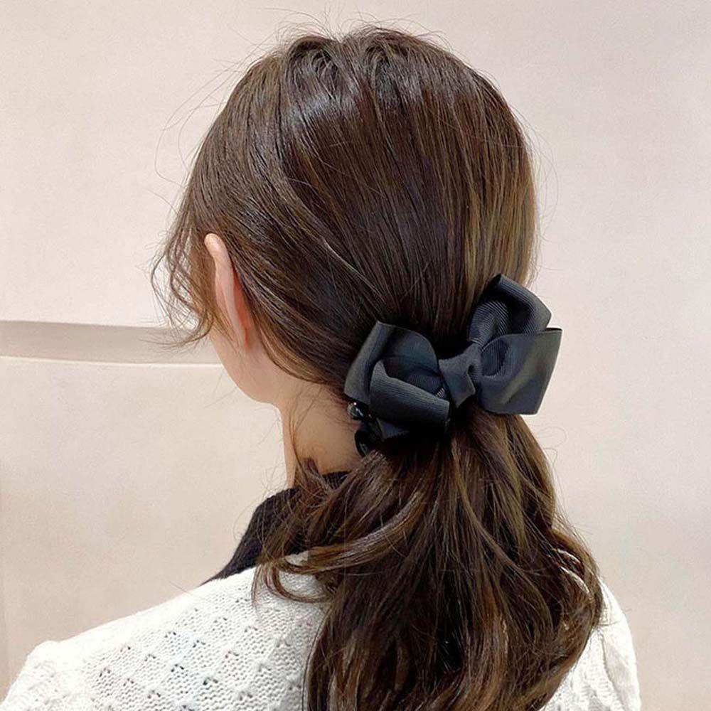 Fabric Bow Temperament Solid Color Korean Style Vertical Clip Women Hair Clip Headwear Banana Clip