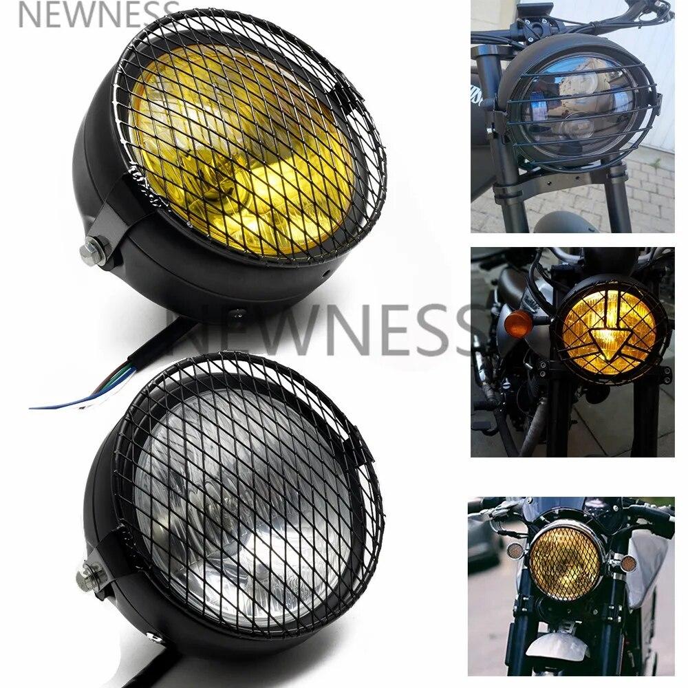 

Фара для мотоцикла, черные металлические ретро-фары, винтажный кронштейн, маска для CG125 GN125 Yamaha Suzuki Cafe Racer Bobber на заказ янтарь