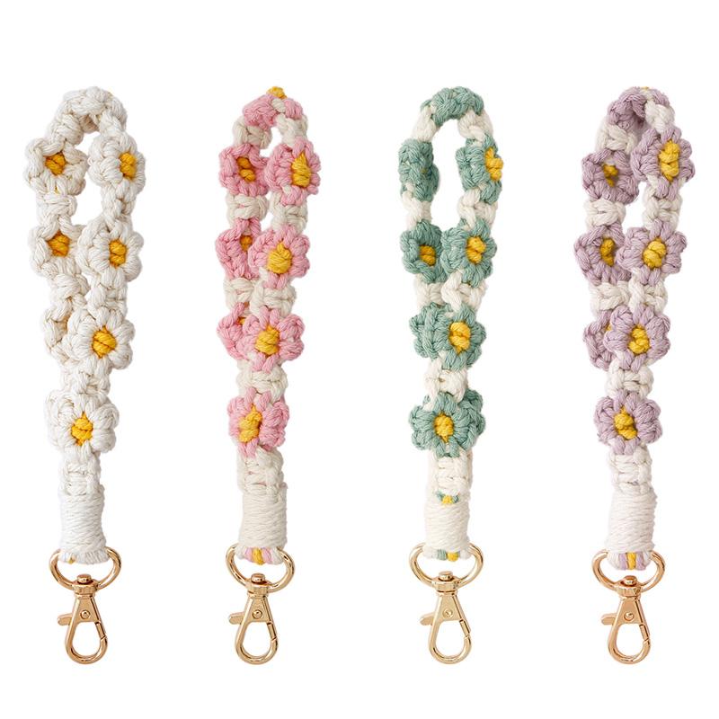 Hand Woven Colored Flowers Decorative Key Chain DIY For Mobile Phone Bags Keys Pendants Gift Accessories