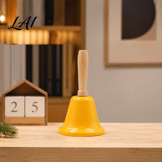 Sonnette d'activité scolaire Sonnette à main en métal Forte tintement de Noël avec manche en bois Salle de classe Enseignant Petit instrument de musique pour enfants Adultes Église