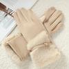 Women's Winter Suede Gloves with Fur Cuffs Soft Warm Touchscreen Cycling Gloves Ladies Fleece Lined Windproof Gloves for Cold Weather