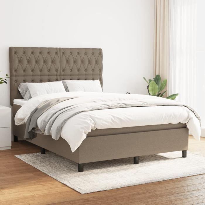 VidaXL Lit à sommier tapissier avec matelas Taupe 140x190 cm Tissu - Modèle 3142013