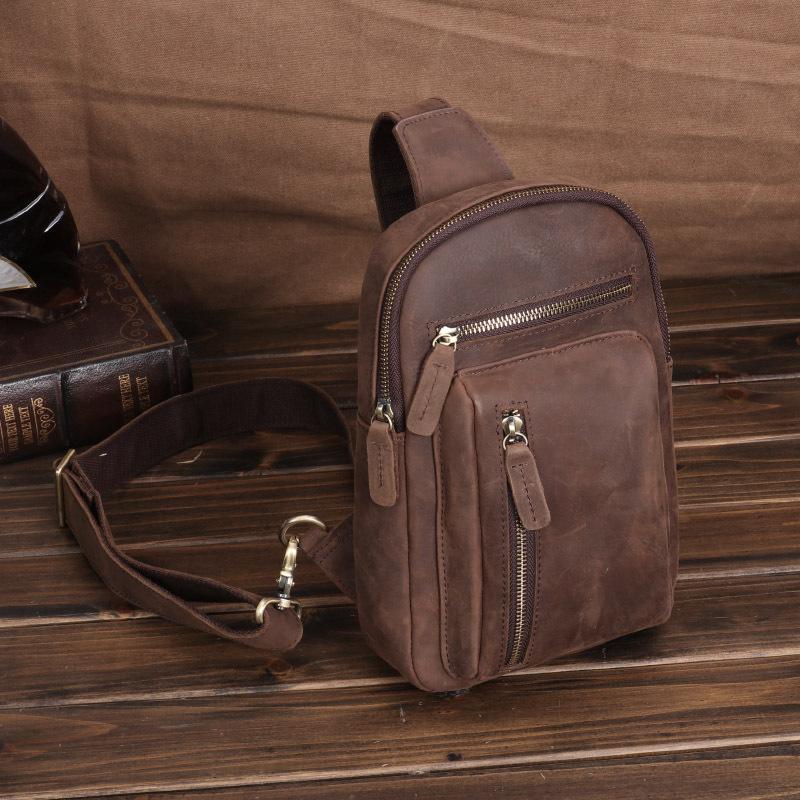 European and American Retro Crazy Horse Leather Men's Bag Retro Top Layer Cowhide Chest Bag Men's Genuine Leather Shoulder Crossbody Bag